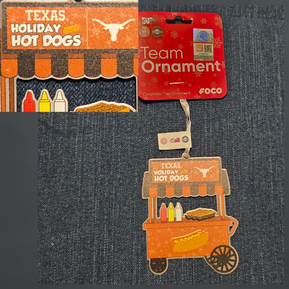 University Of Texas UT Texas Longhorns Christmas Ornament TEXAS HOLIDAY HOT DOGS